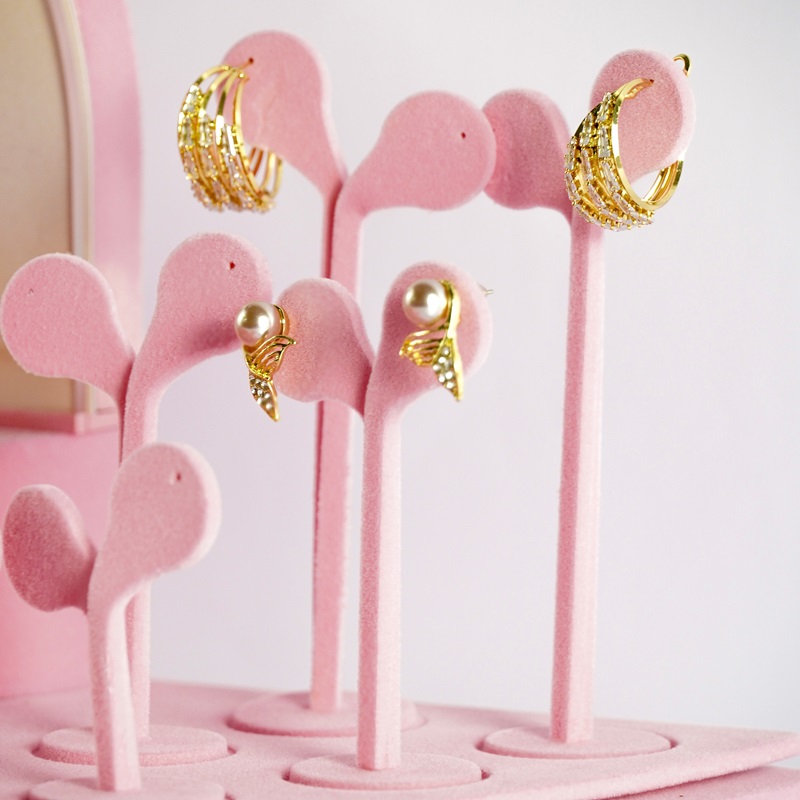 Pink Flocked Acrylic Jewelry Display Sets