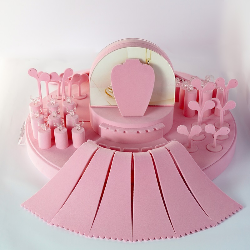 Pink Flocked Round Jewelry Display Pink Flocked Round Jewelry Display