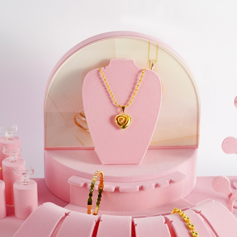 Luxury Pink Flocked Acrylic Jewelry Display Sets