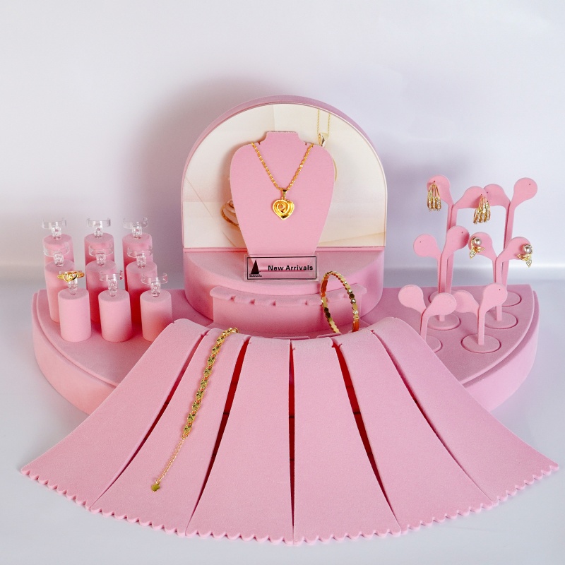 Elegant Pink Velvet Jewelry Display Stand Set