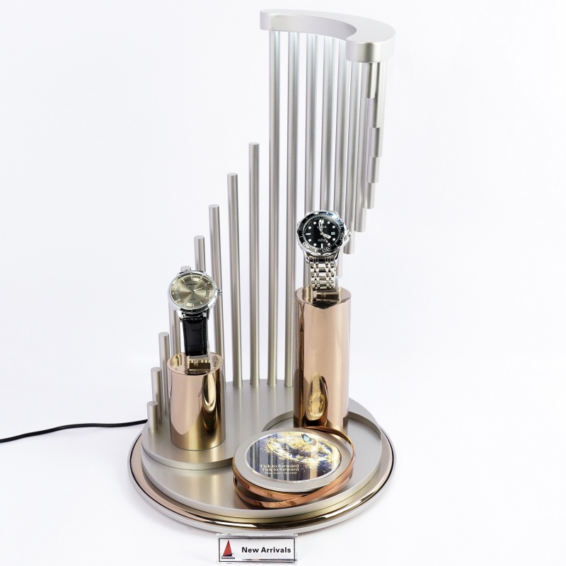 Luxury Stepped Aluminum Tube Lighted Watch Display Stand