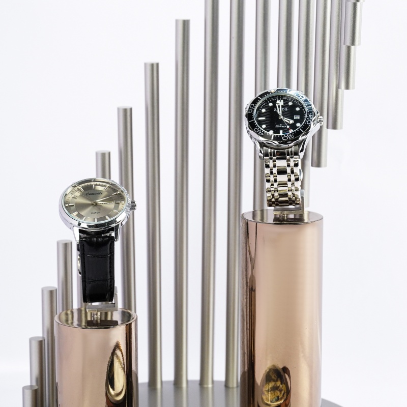 Luxury Stepped Aluminum Tube Lighted Watch Display Stand