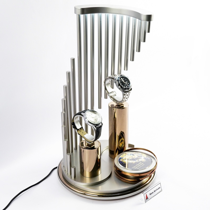 Luxury Stepped Aluminum Tube Lighted Watch Display Stand Luxury Stepped Aluminum Tube Lighted Watch Display Stand