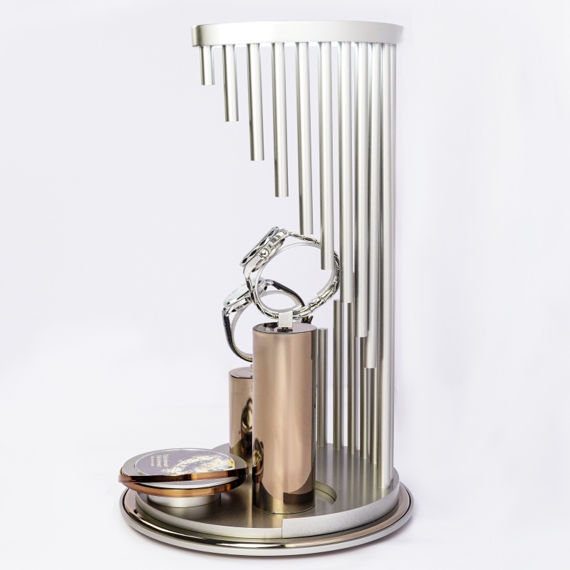 Luxury Stepped Aluminum Tube Lighted Watch Display Stand Luxury Stepped Aluminum Tube Lighted Watch Display Stand