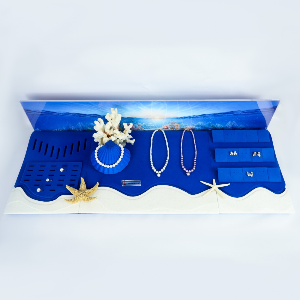 Luxury Blue Velvet Ocean Themed Jewelry Display Stand