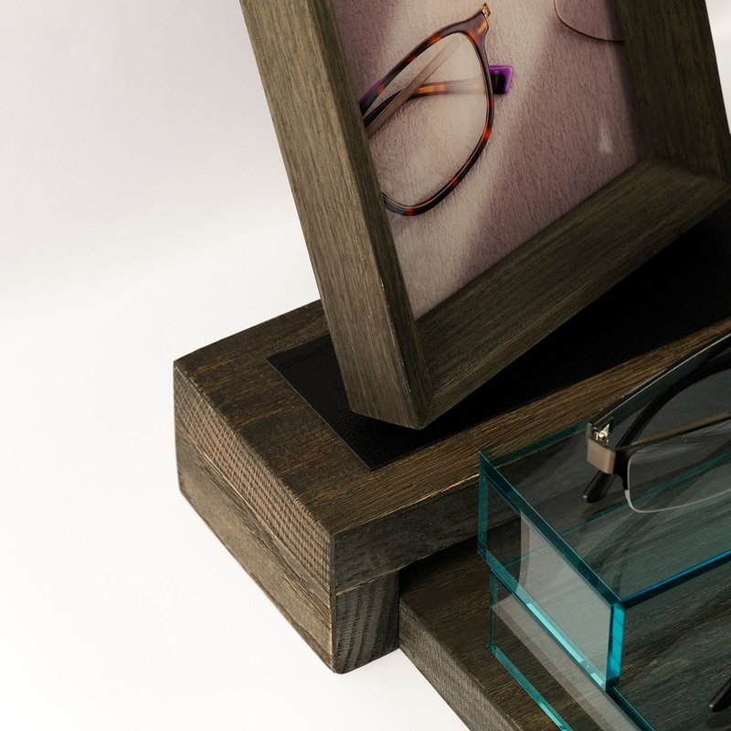 Wooden Eyeglass Holder with Acrylic Shelves