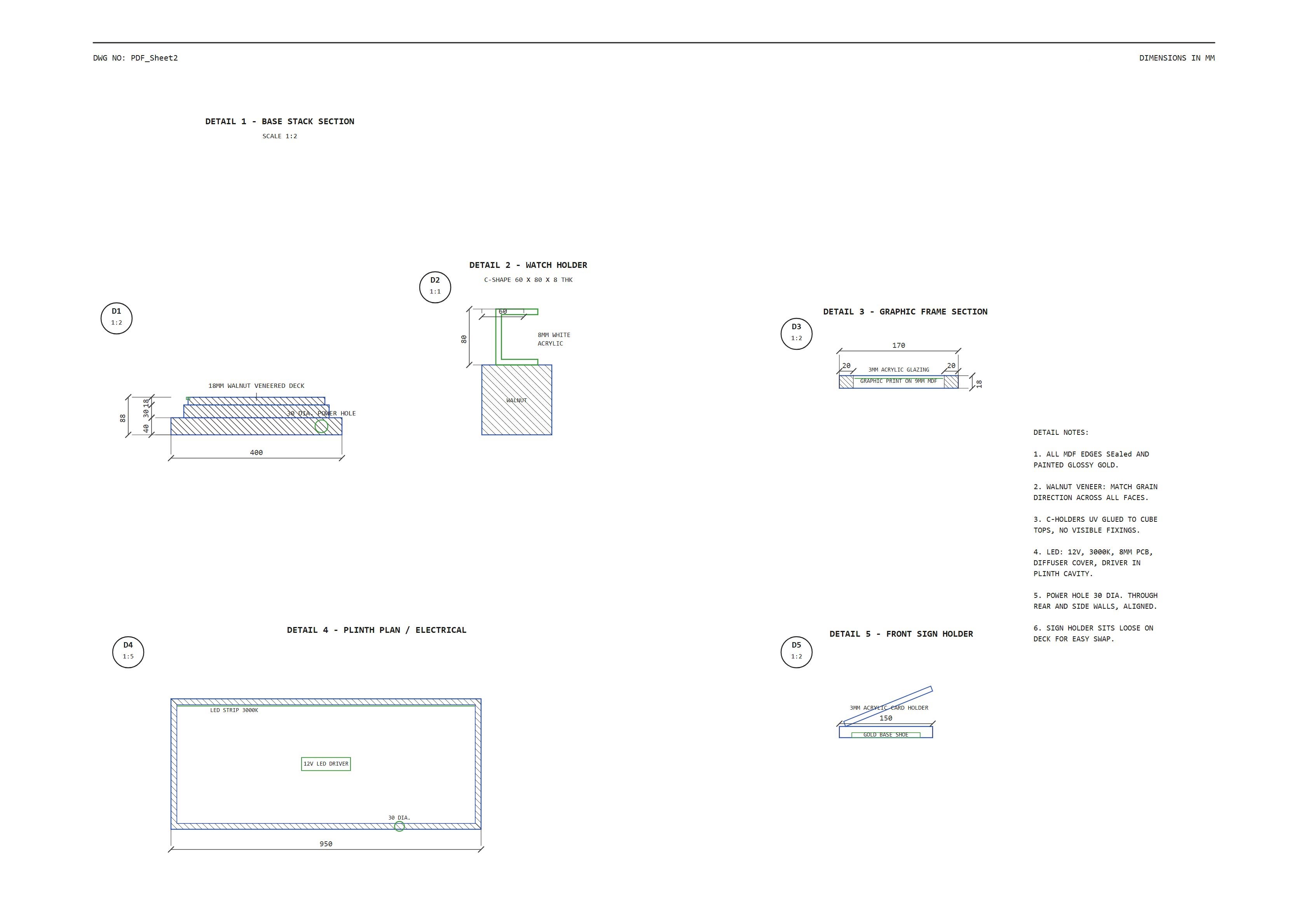 Watch Display Stand Construction Details Drawing Watch showcase construction detail technical drawing