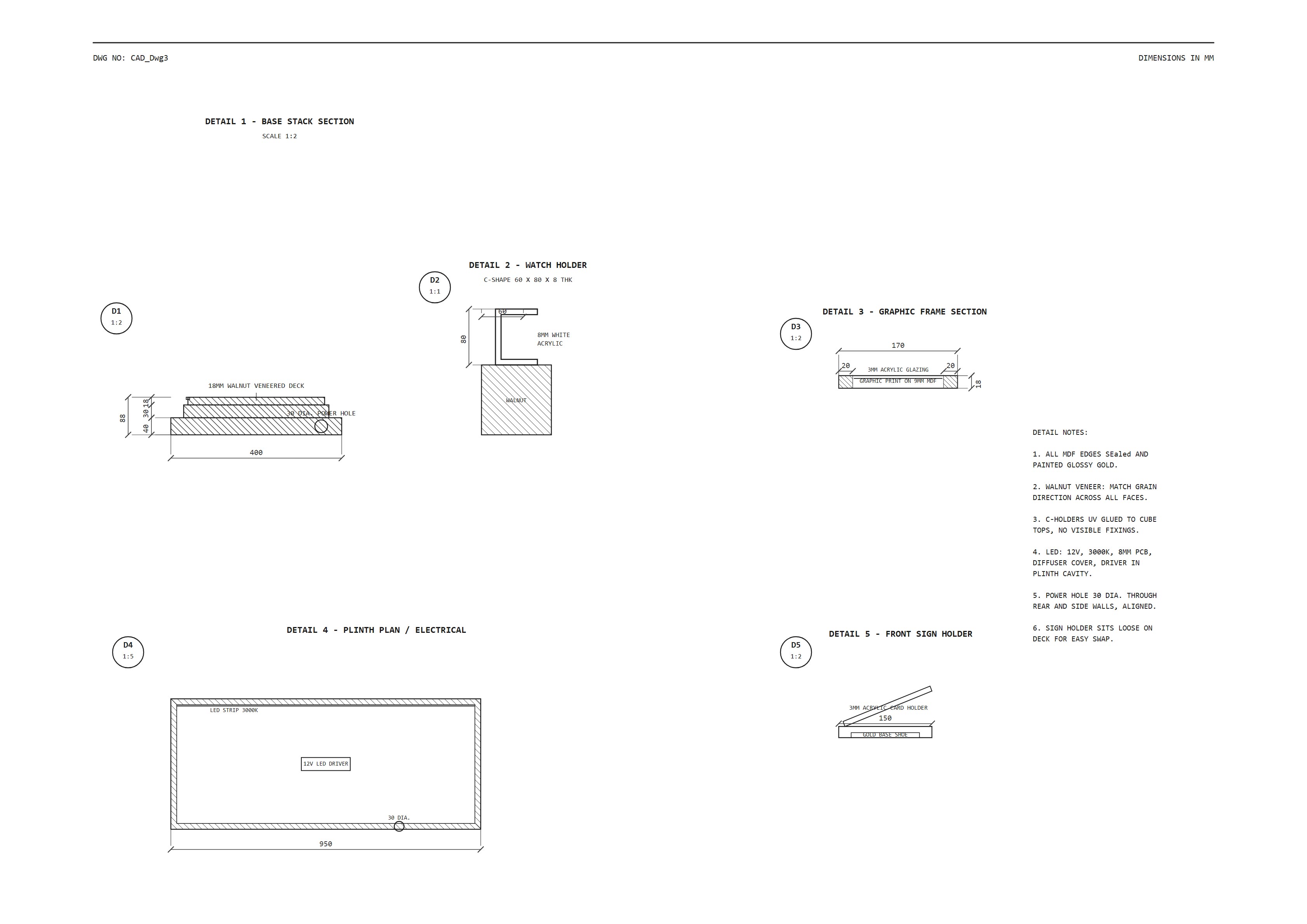 Watch Display Stand Section Structure CAD Drawing CAD section structure drawing of watch showcase display stand