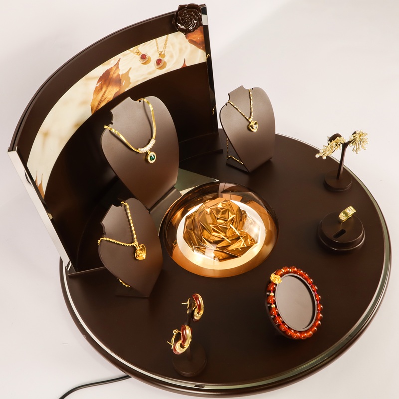 Brown LED-Lit Round Modular Jewelry Display Stand Set Brown LED-Lit Round Modular Jewelry Display Stand Set