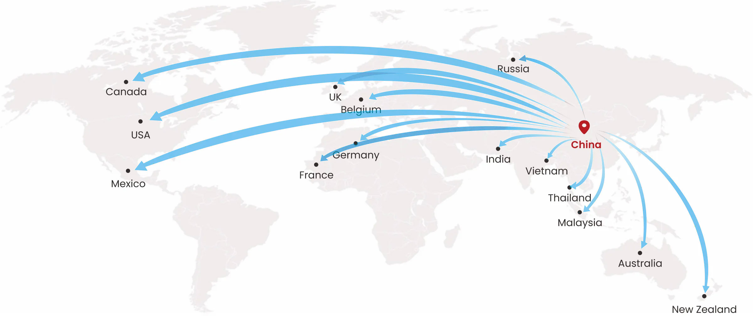 Bannama Global Market Map Bannama global market distribution map, custom luxury watch and jewelry display stands shipped worldwide from China to North America, Europe, Asia and Oceania