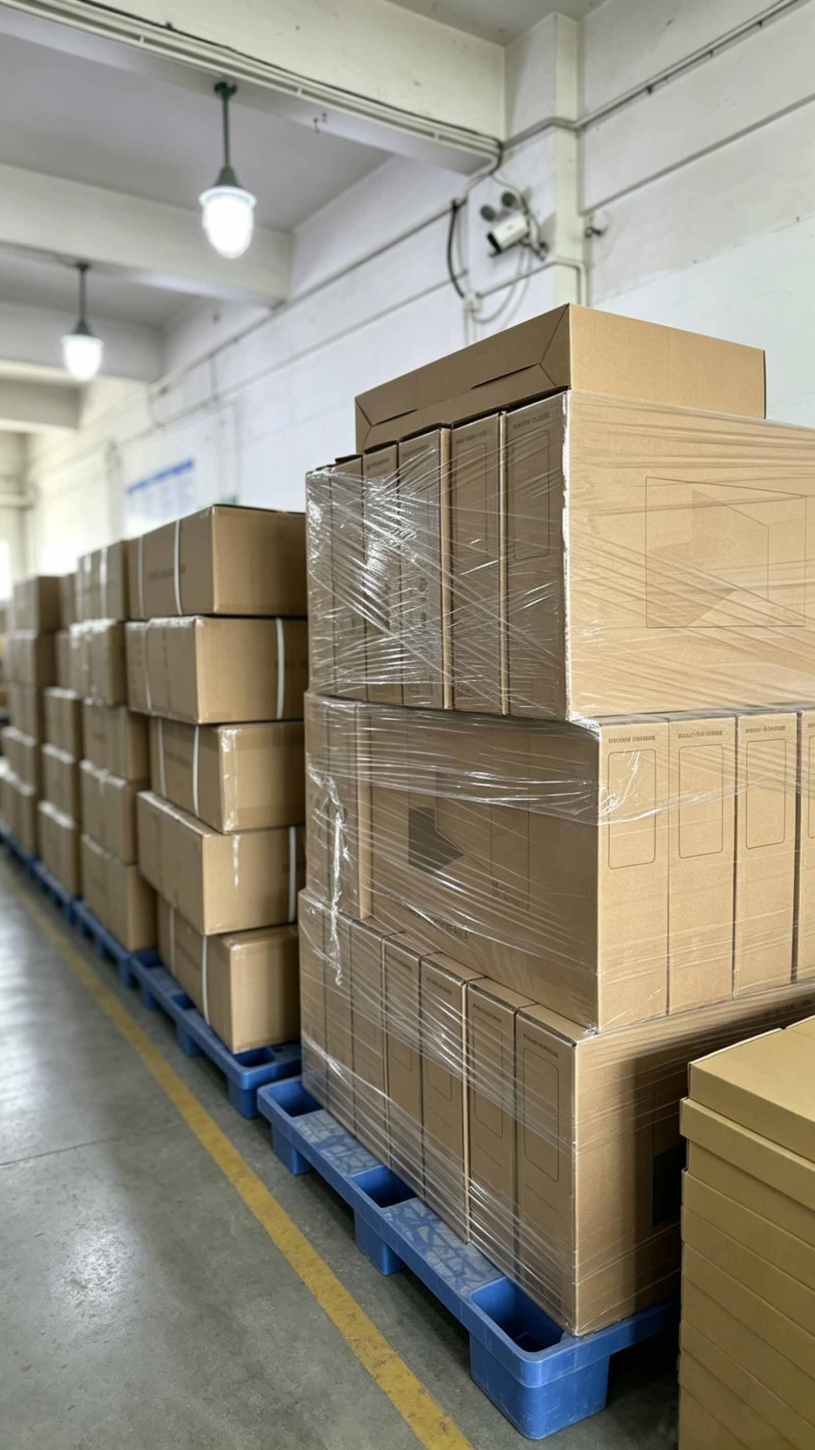 finished order cartons pallet wrap export packing warehouse